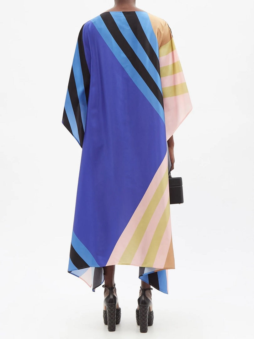 Striped Printed Lounge Wear Soft Satin Silk Kaftan J5651 image 3