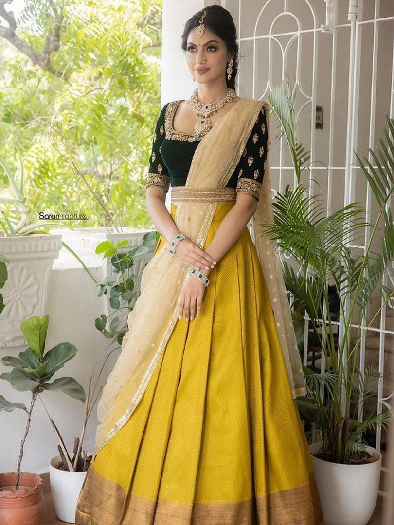 Kanjivaram Silk Half Saree Lehenga With Velvet Blouse South India Lehenga Choli image 2