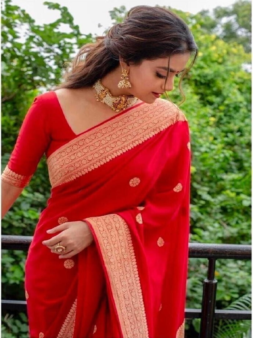 Red Color Kanjivaram Soft Lichi Silk Jacquard Work On All Over The Saree image 3