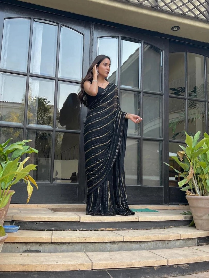 Black Color Georgette With Sequence Work Saree image 3