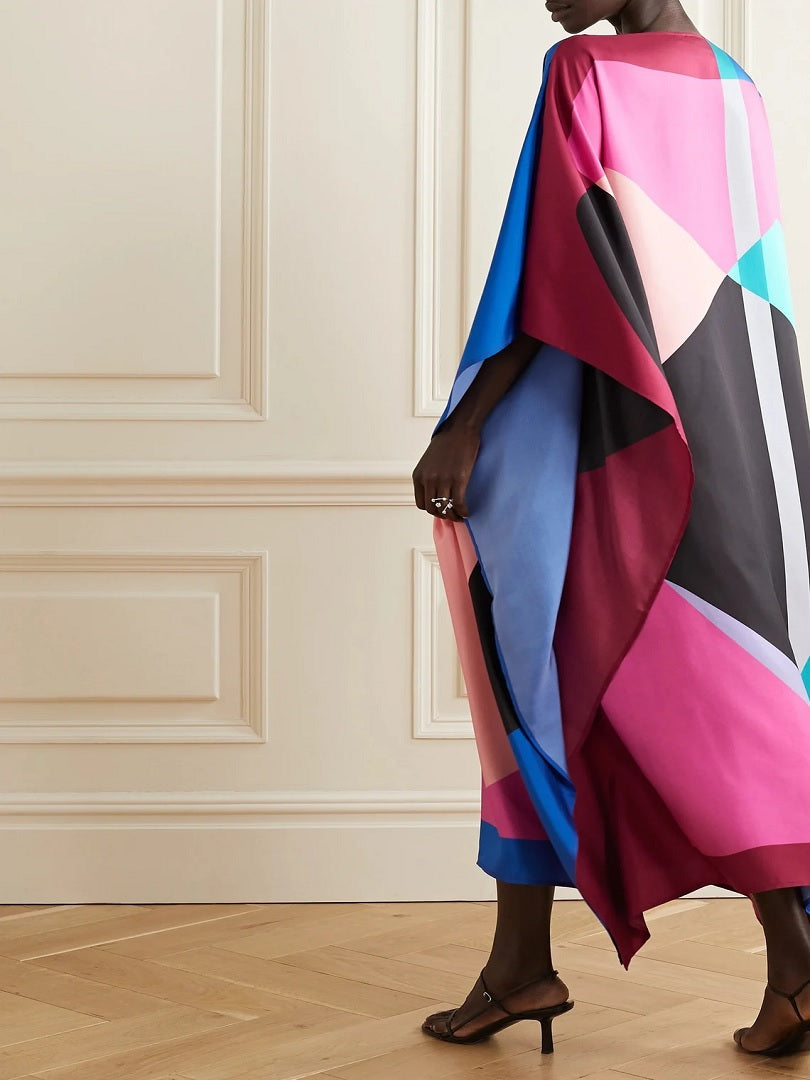 Pink Black Enchantress Soft Silk Crepe Kaftan Dress J5614 image 3