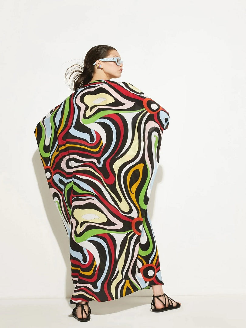 Casual Wear Silk Crepe Abstract Printed Free Size Kaftan J5699 image 2