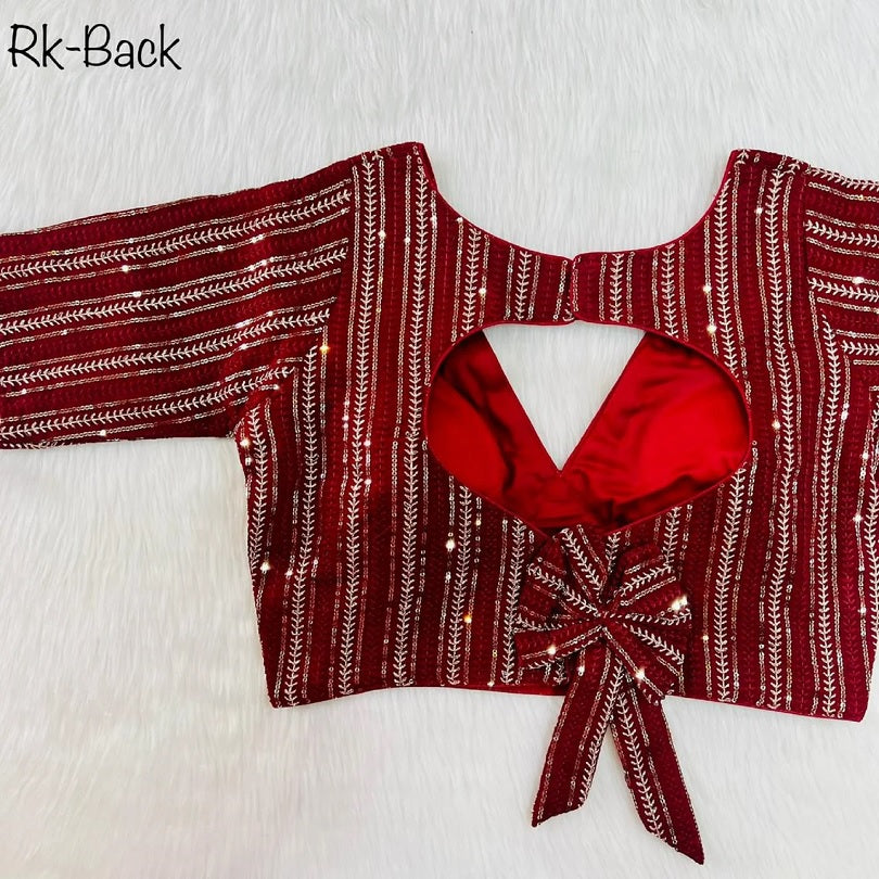 Faux Georgette With Zari Sequence Work Ready made Blouse 14-RK1 image 2