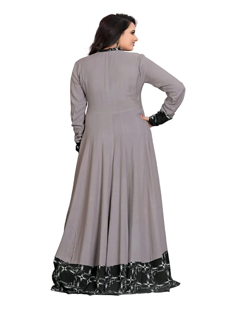 Grey Color Rayon Readymade Long Anarkali Kurti Gown Dress SV image 3