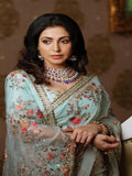 Sky Blue Color Khadi Organza With Floral And Sequence Work Saree image 4