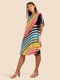 Rainbow Stripes Short Silk Crepe Kaftan J5675 image 3