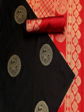 Black and Red Soft Lichi Silk Saree image 4