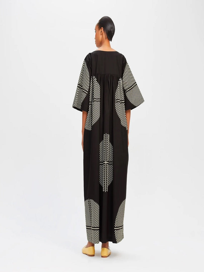 Poly Rayon Cotton Black Color Maxi Dress Kaftan J5755 image 2