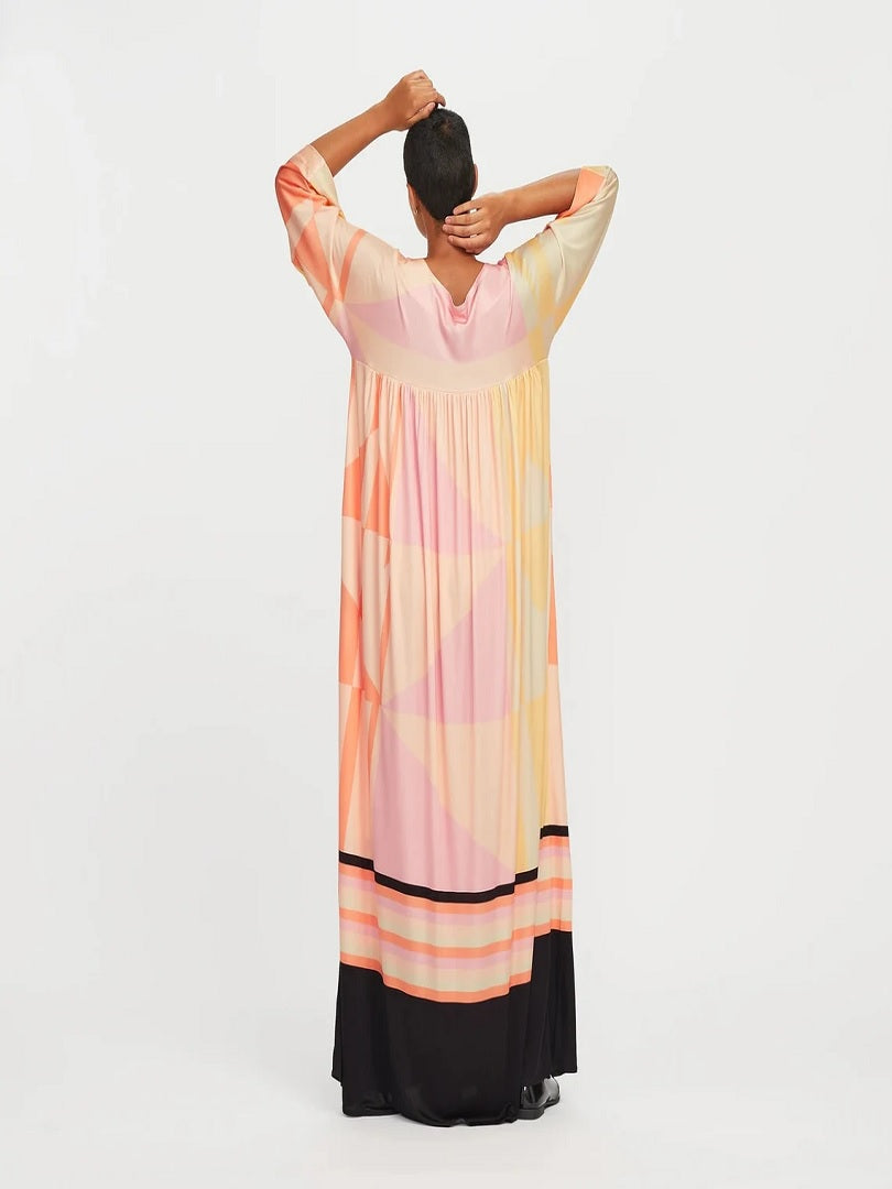 Digital Printed Evening Wear Poly Rayon Cotton Maxi Top Dress Gowns J5758 image 2