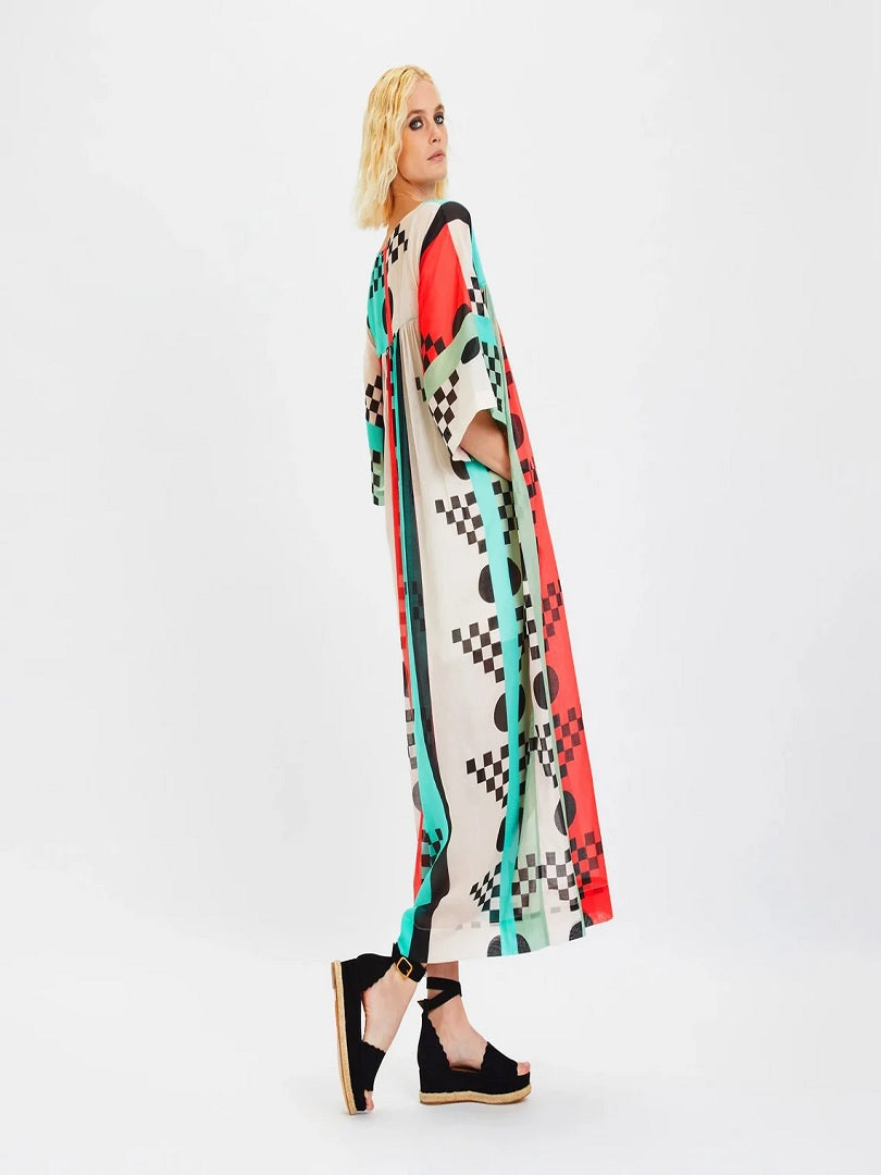 Geometric Multi Color Printed Casual Wear Poly Rayon Cotton Long Maxi Dress J5759 image 3