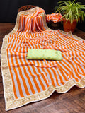 Orange & White Printed Georgette Saree image 2