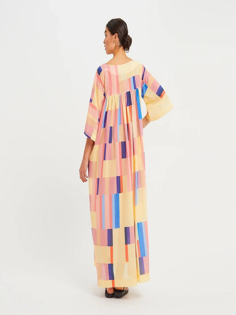 Fashion Wear Block Printed Premium Kaftan Top Maxi Dress J5760 image 3