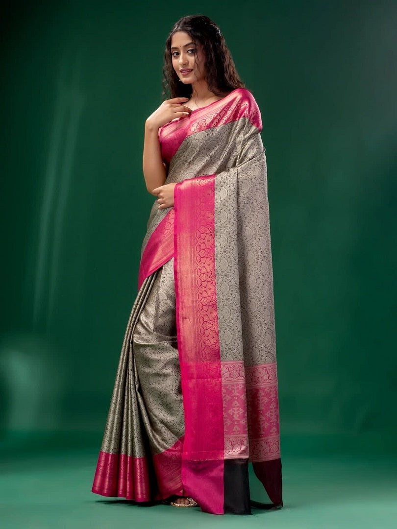 Soft Lichi Silk Jacquard Weaving Work With Gold Zari Weaving Saree image 5