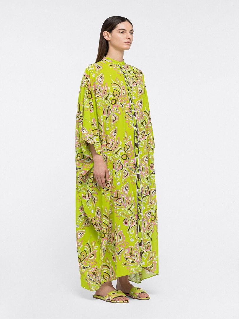 Front Open Button Style Printed French Moss Long / Short Sleeves Top Dress J5685 image 3