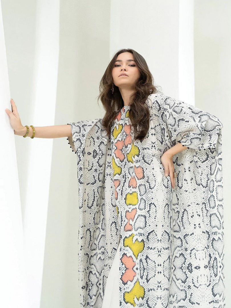 Soft Satin Silk Printed Calf Length Kaftan J5761 image 3