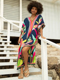 Plus Size Silk Crepe Kaftan Dress Caftan Maxi Beach Dresses J5680 image 3