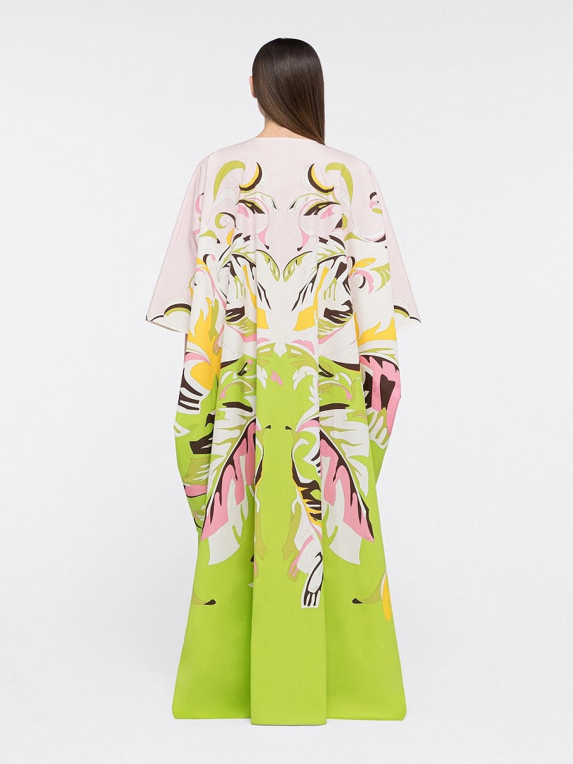 Trending Free Size Crepe Silk Beach Kaftan Green Off-White J5692 image 2