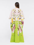 Trending Free Size Crepe Silk Beach Kaftan Green Off-White J5692 image 2