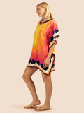 Stylish Beach Wear Colorful Circular Printed Women Silk Crepe Short Kaftan J5702 image 3