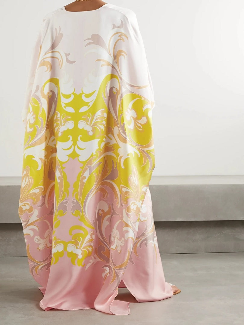 V Neck Style Printed Satin Silk Kaftan For Women J5623 image 3