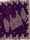 Eggplant Color Rangoli Silk Embroidery Work Saree image 5