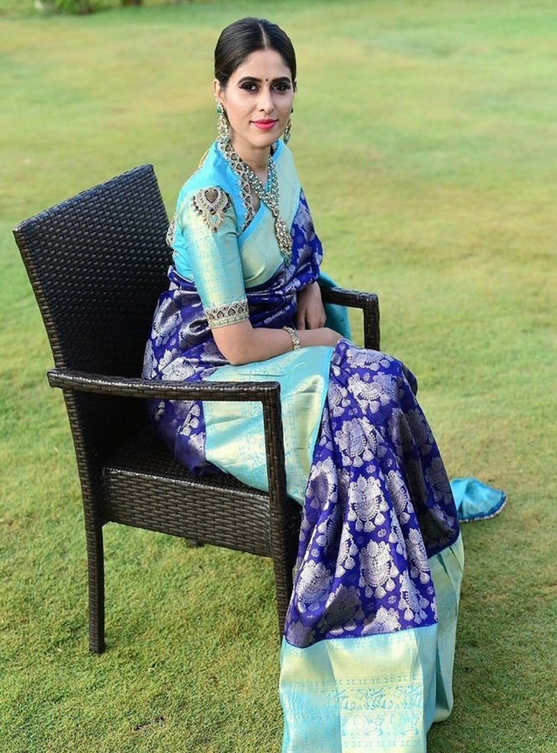 Soft Lichi Silk Jacquard Work Saree And Unstitched Blouse image 3
