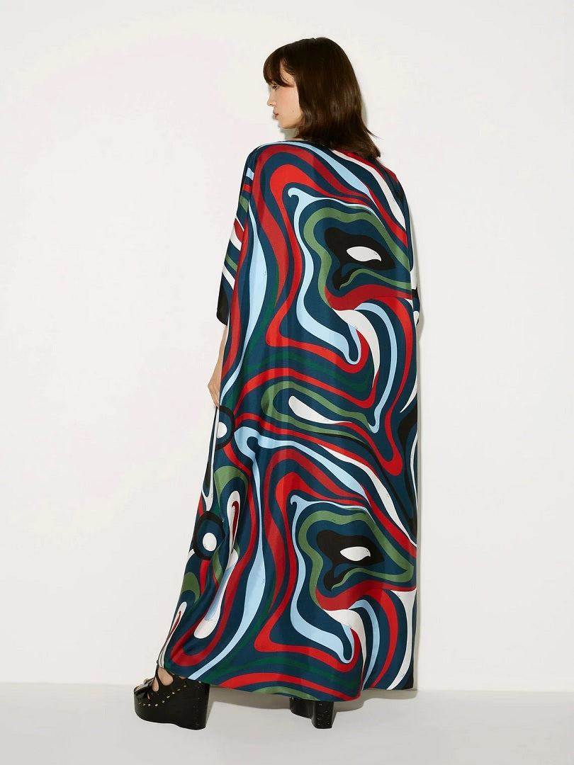 Women's Silk Crepe Kaftan Long Printed Caftan Dress J5721 image 2