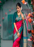 Pink Banarasi Soft Silk Saree And Unstitched Blouse image 2