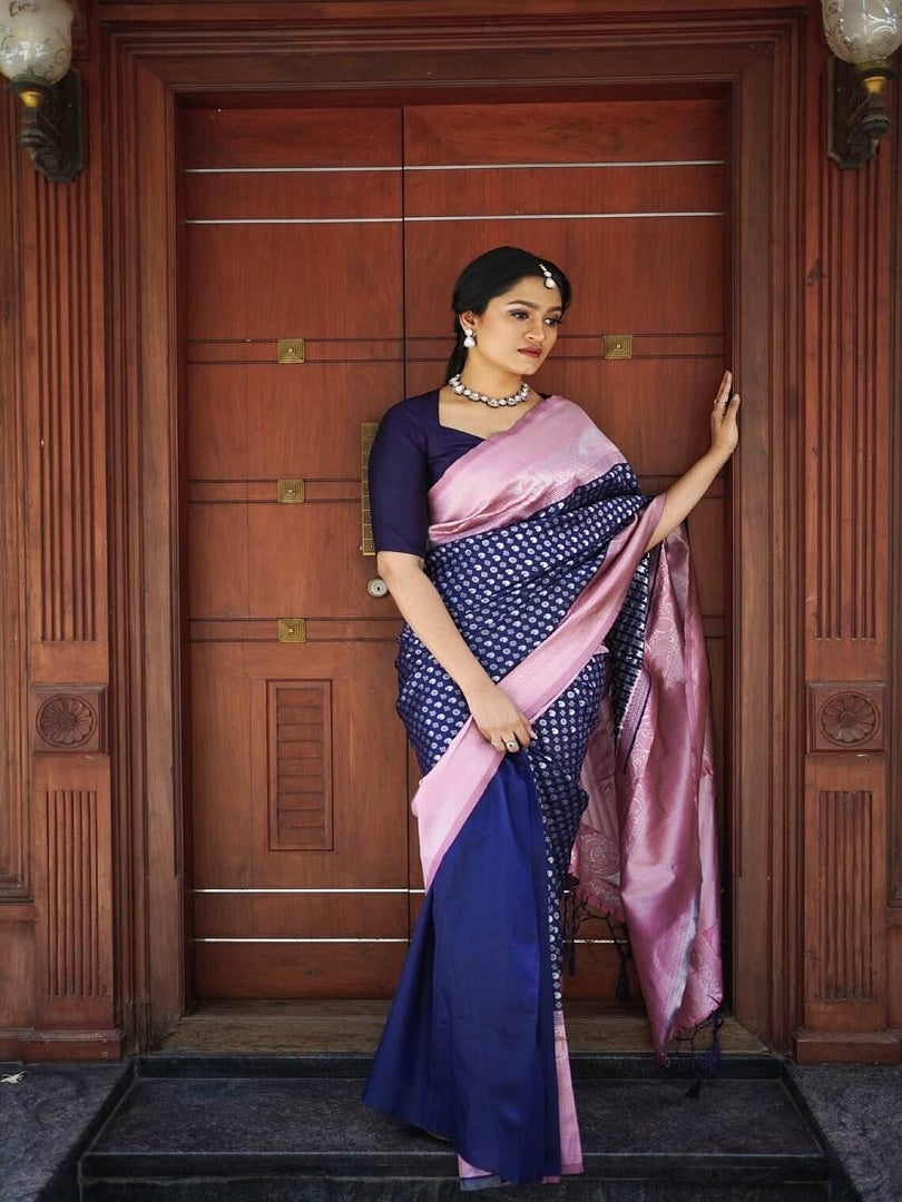 Navy Blue Color Soft Banarasi Silk Saree image 3