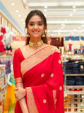 Red Soft Lichi Silk Saree And Blouse Wedding Wear Latest Sari Collection image 3