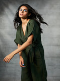 Khaki Linen Jumpsuit For Women image 3