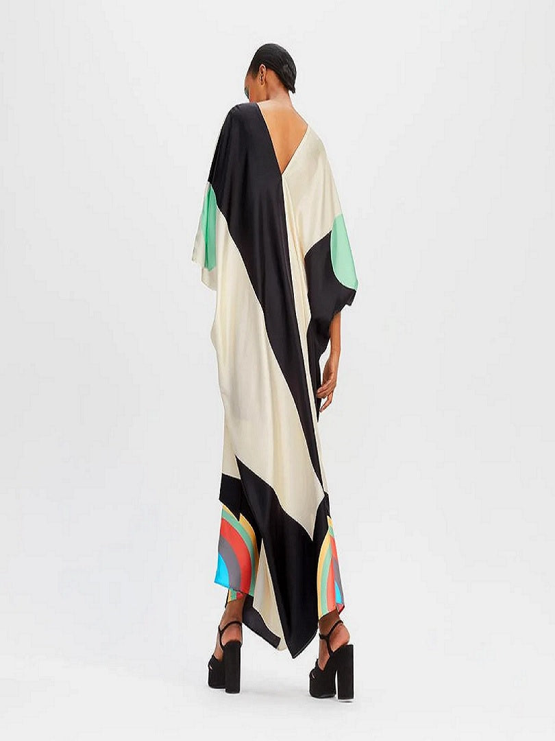 V-Neck Belt Style Women Soft Satin Silk Printed Kaftan J5631 image 3