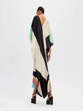 V-Neck Belt Style Women Soft Satin Silk Printed Kaftan J5631 image 3