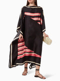 Women Digital Printed Striped Pattern Silk Crepe Kaftan (Free Size, Black) J5574 image 1