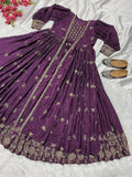 Eggplant Chinon Sequence Embroidered Lehenga Choli With Koti Set image 7