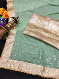 Georgette Embroidery Sequence Work With Sequence Cut Work Lace Saree image 5