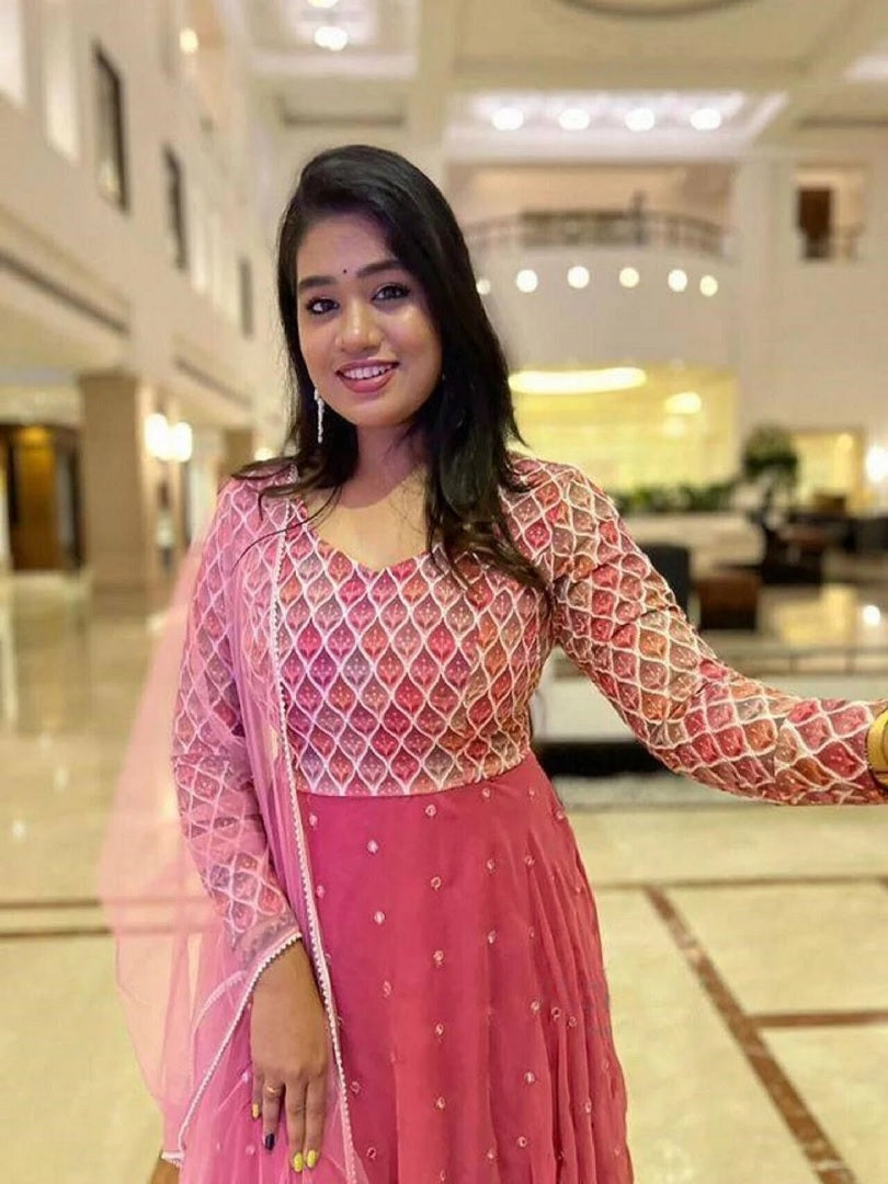 Women's Georgette Anarkali Suit With Dupatta Set Party Wear Dress SR image 6