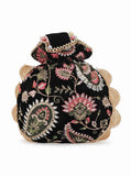 Black, Pink & Multi Velvet Floral Embroidered Potli bag image 3