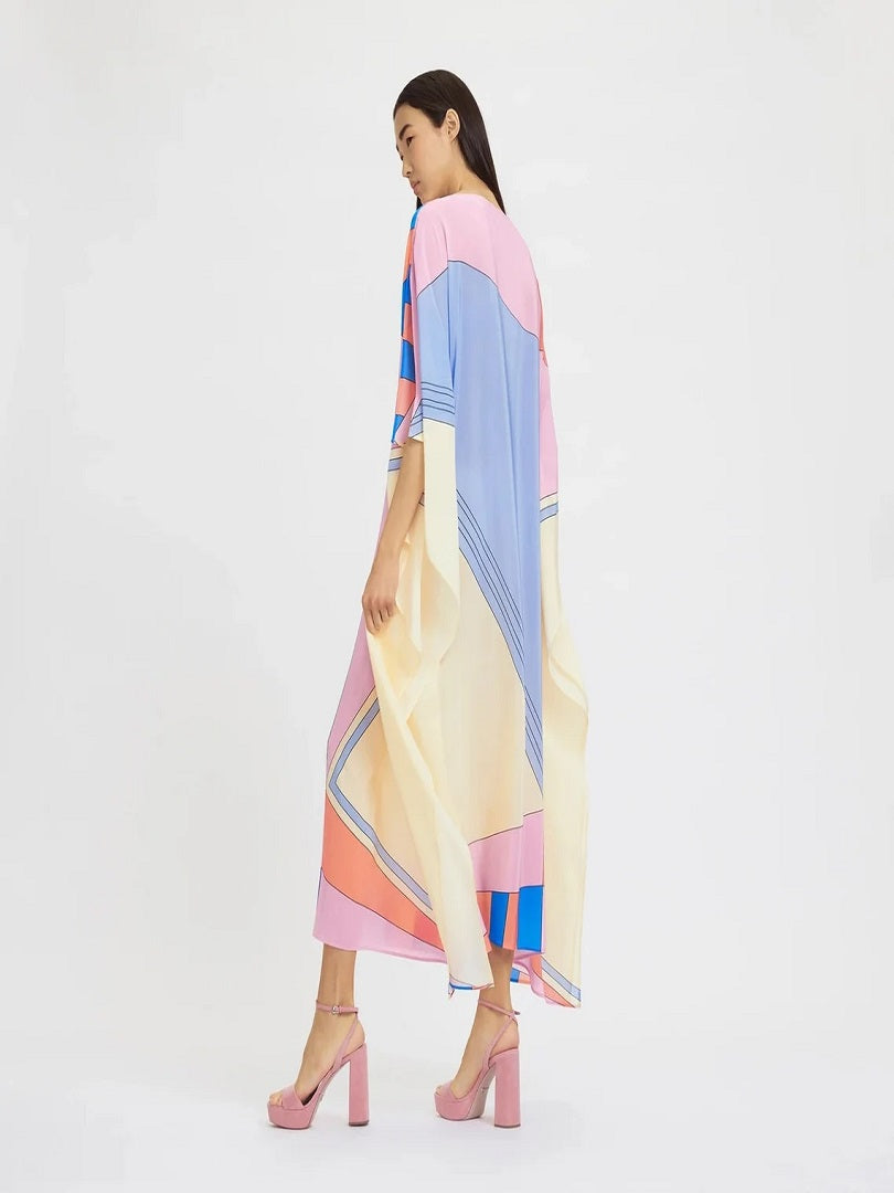 Women's Casual Wear Soft Silk Crepe Kaftan, Beach Party Wear Dress J5602 image 3