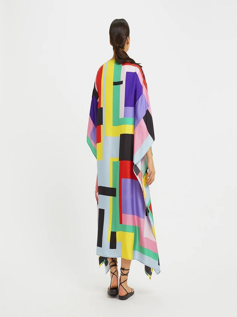 Multi Color Boat Neck Style Occasion Wear Printed Softy Silk Crepe Kaftan J5604 image 3