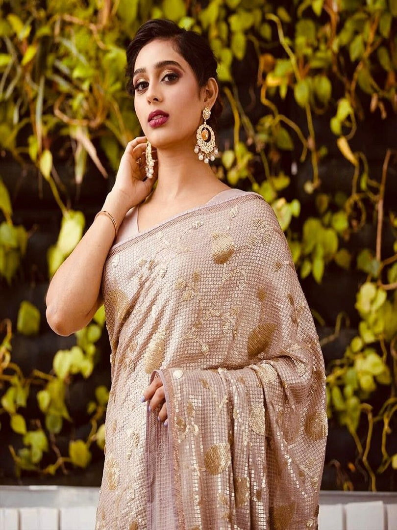 Stylist Georgette Sequence Work Saree Function Wear Saree image 4