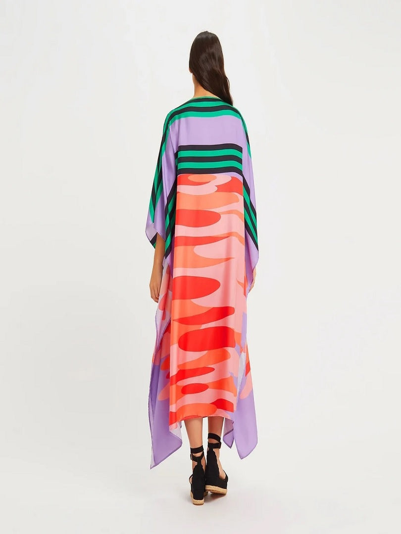 Women’s Striped Printed Softy Silk Crepe Beach Wear Kaftan J5605 image 3