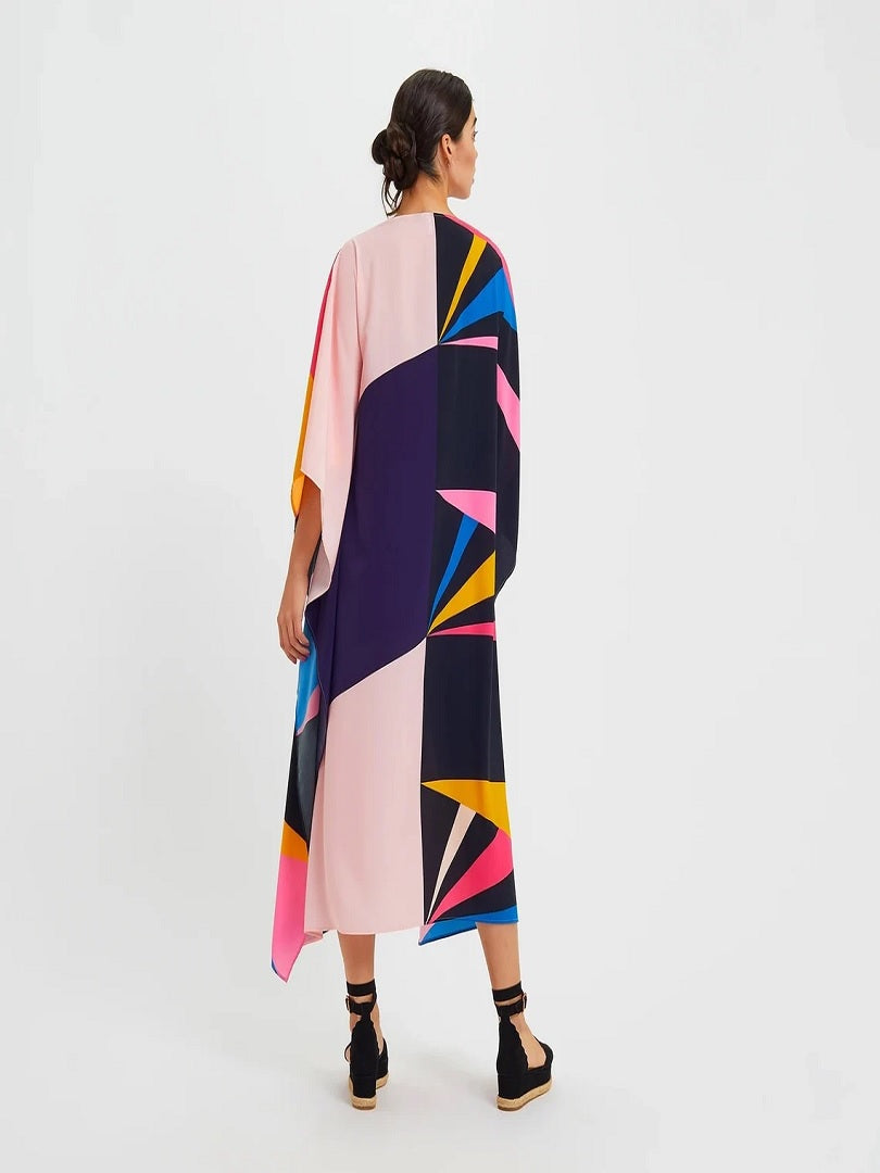 Multi Abstract Printed Silk Crepe Kaftan J5606 image 3