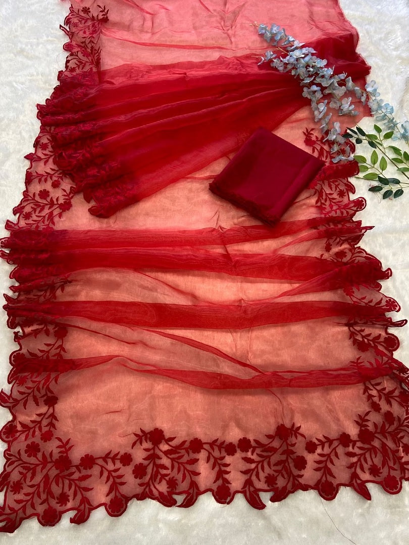 Organza Silk With Heavy Embroidery Work Saree image 2