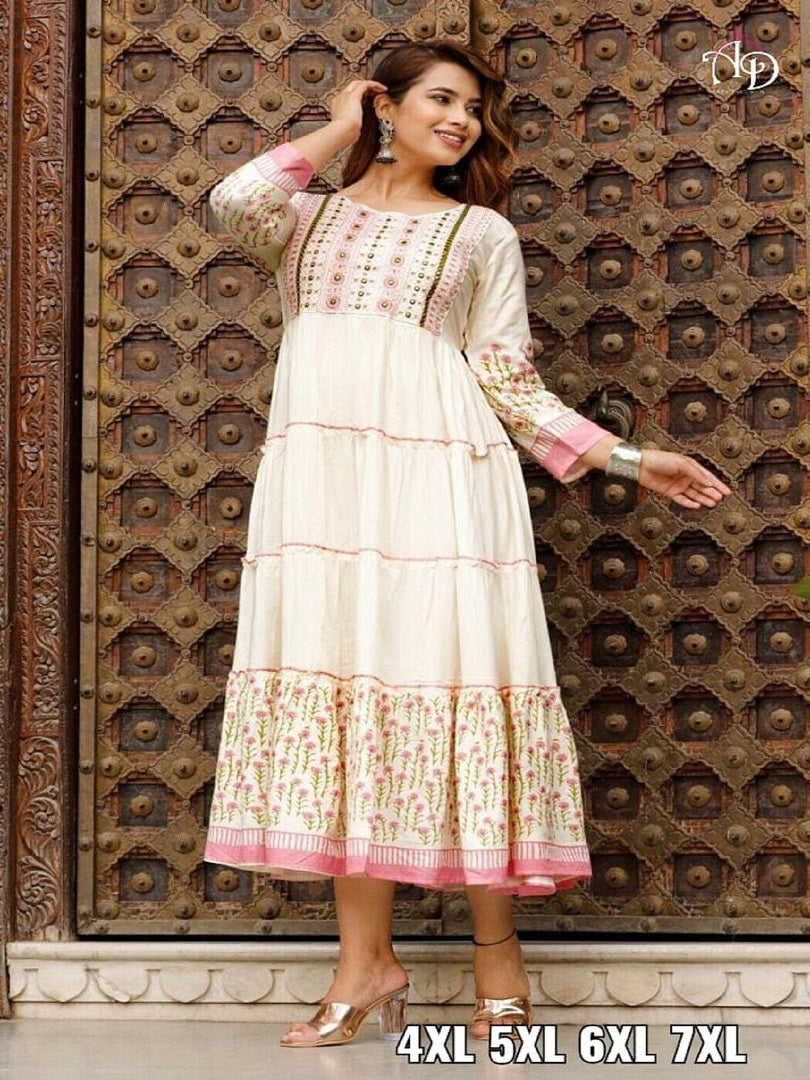 Women's Traditional Cotton Kurti Ethnic Long Gown Kurta Western Dress AD image 2