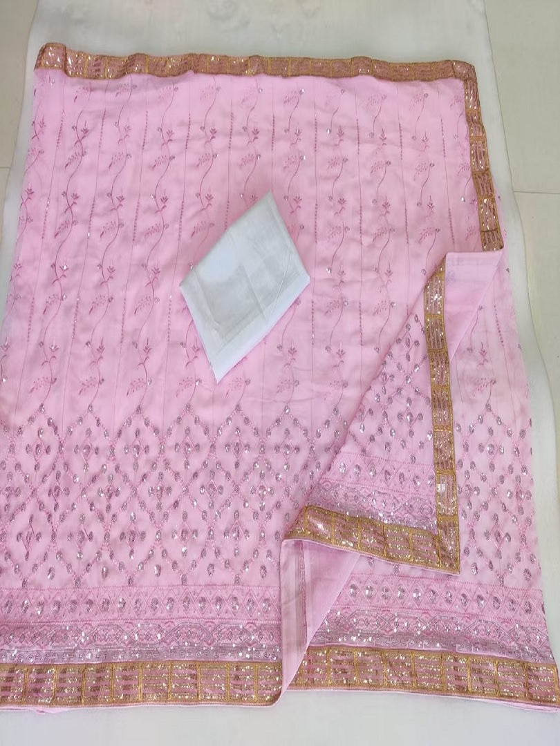 Pink Georgette Embroidery Sequence Work Saree image 6