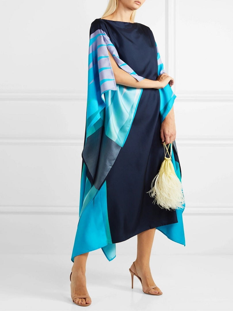 Sky Wings Silk Crepe Kaftan Dress, Boho Caftan J5613 image 1
