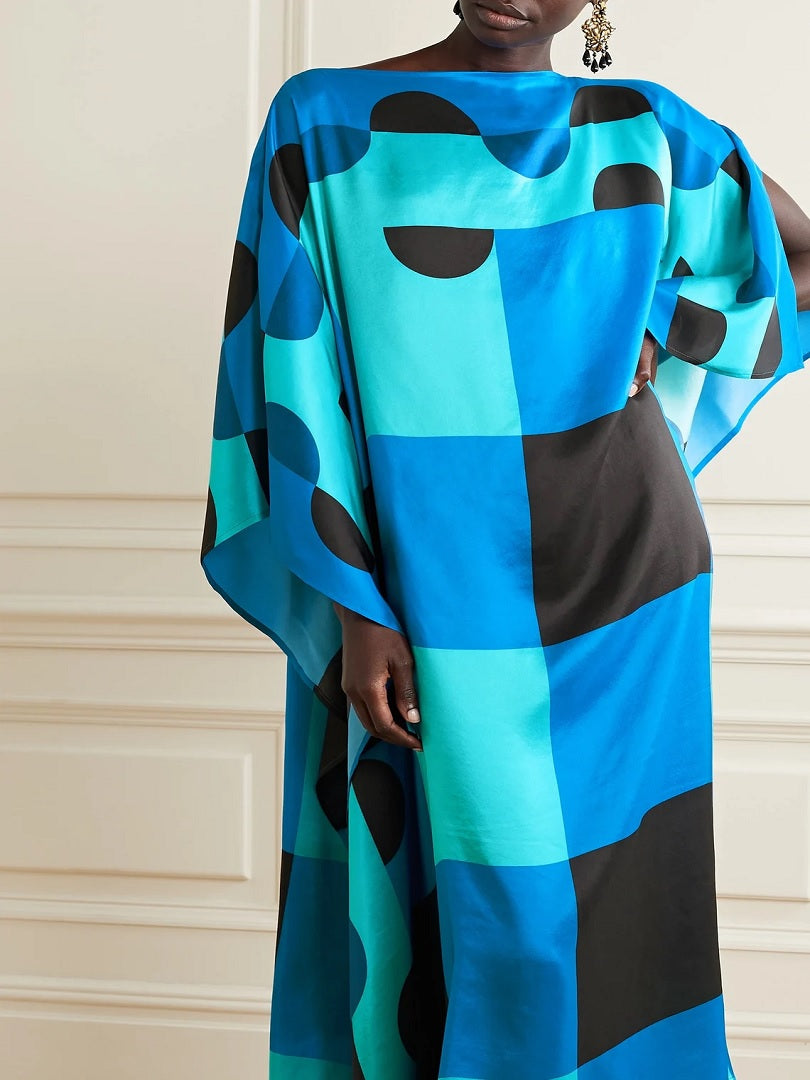 Latest Soft Silk Crepe Black And Blue Kaftan Tunic J5615 image 3