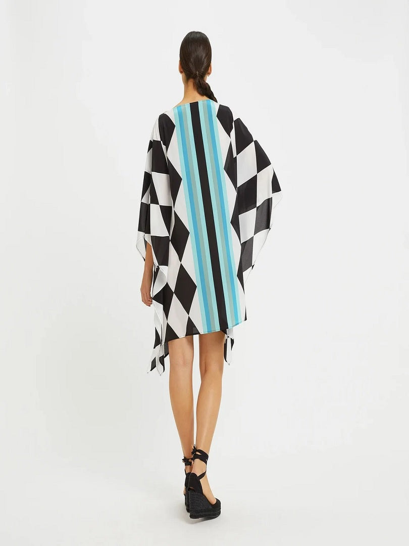 Women Short Soft Silk Crepe Kaftan Dress J5617 image 3