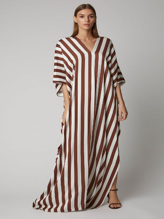 Stripes Soft Satin Silk Kaftan Dress J5624 image 1